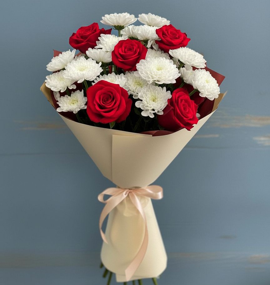 Букет цветов из: Розы и Хризантемы в Нововолково