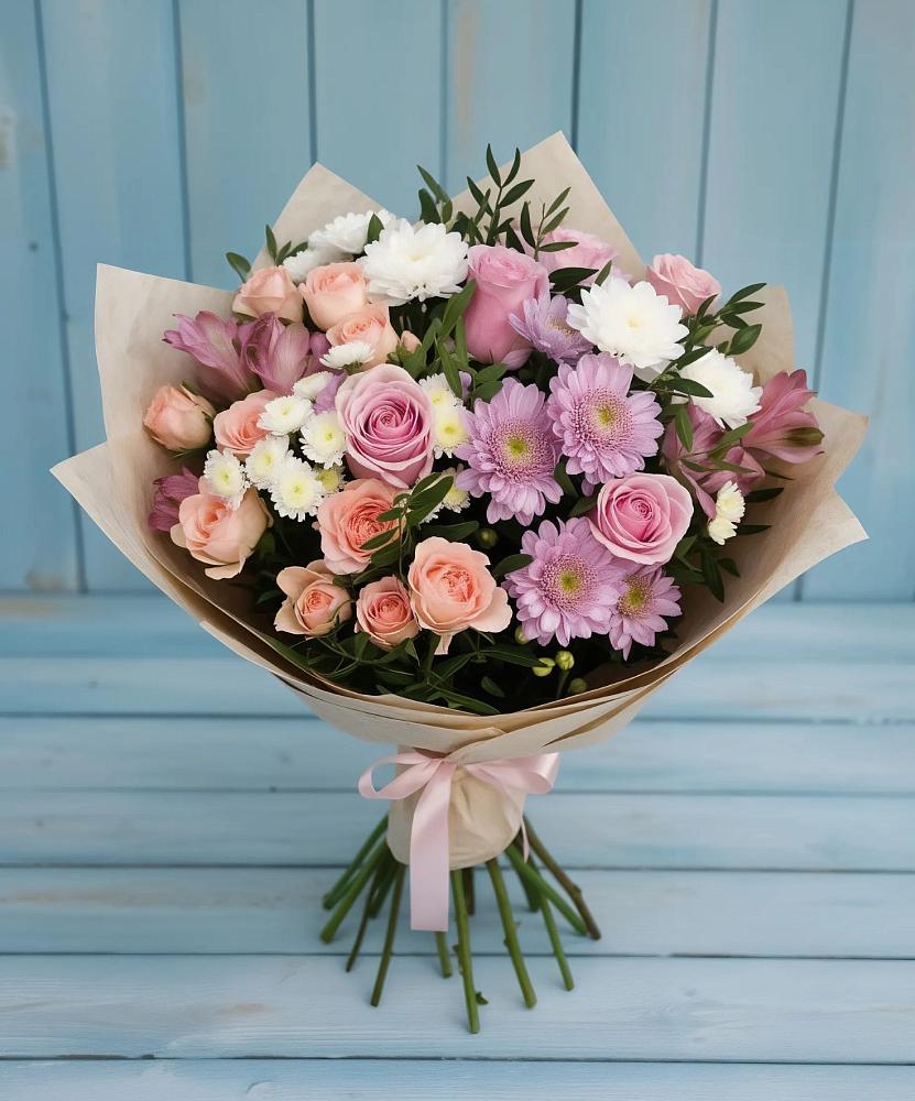 Букет цветов из: Хризантемы, Розы и Альстромерии в Нововолково
