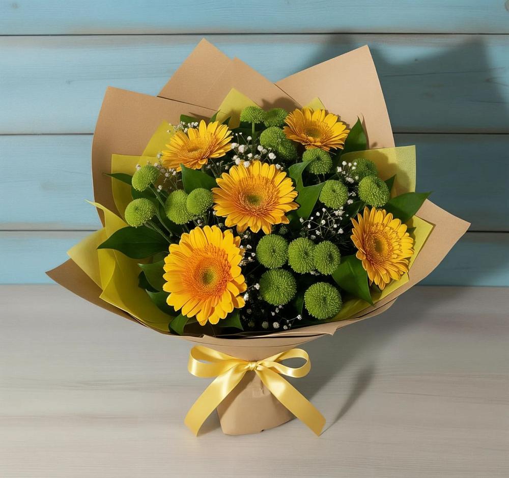 Букет цветов из: Герберы и Хризантемы в Нововолково