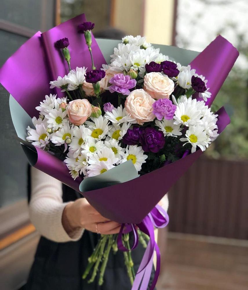 Букет цветов из: Хризантемы, Гвоздики и Розы в Нововолково