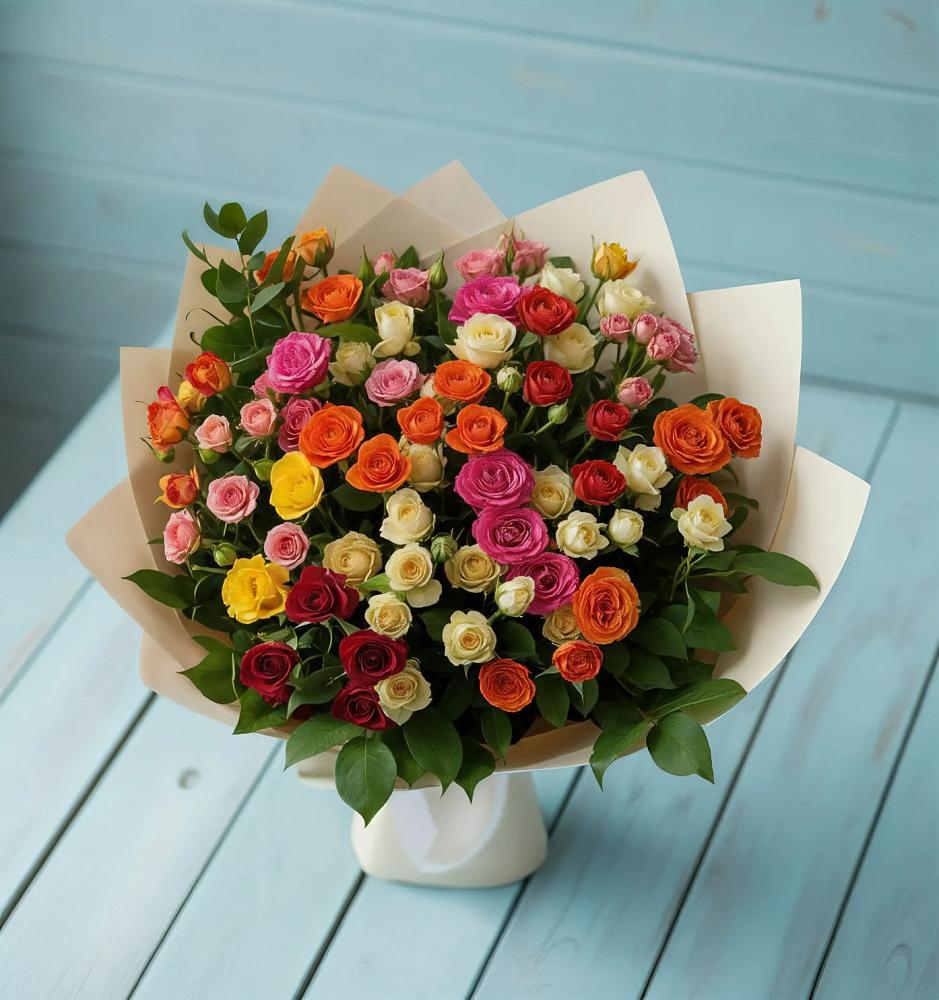 Букет Микс из разноцветных кустовых роз в Нововолково