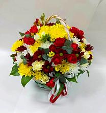 Цветочная композиция из Хризантемы и Розы в корзине в Нововолково