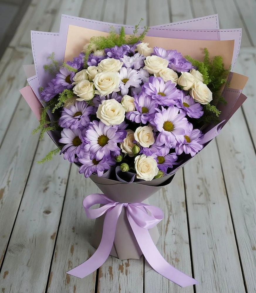Букет цветов из: Хризантемы и Розы в Нововолково